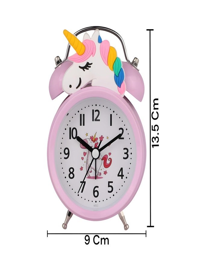 De'rons Twin Bell Analog Table Alarm Clock for Heavy Sleepers with Backlight Alarm Clock for Study Table Funny Cute Cartoon Unicorn Shape Alarm Clock for Girls Kids Boys Bedroom 9 x 13.5 cm (Pink) - Image 3